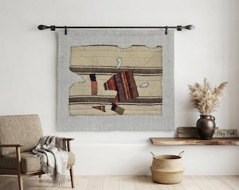 Vintage Tapestry, Handmade Wall Hanging, Boho Chic Home Decor, Ethnic Rug Art (3'5"x4'1")
