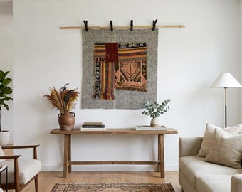 Vintage Turkish Wool Wall Art Rug: Handmade Tapestry (3’2x3’4 ft)