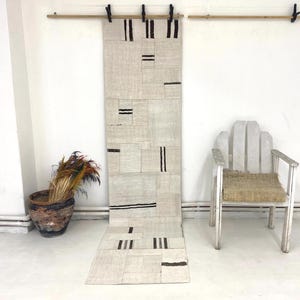 Vintage Hemp Jute Kilim Runner Rug, Handwoven Natural Neutral Hallway (2'2"x9'2")