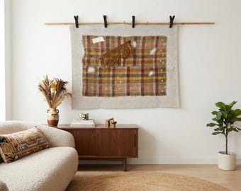 Handgjord vägghängande matta i vintagestil: Boho väggkonst (90x120 cm)