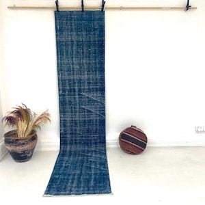 Blue Vintage Runner Rug, 2’0x9’1 ft, Kitchen Runner Rug, Decorative Rug, Turkish Rug, Handmade Rug, Hallway Rug, Faded Rug, 280x64 cm