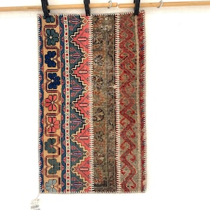Dywan vintage patchworkowy kilim 1'8x3'0 ft, mały wełniany dywan turecki