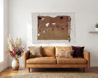 Vintage Wool Tapestry, Hand-Woven Bohemian Textile Art, Wall Decor, (3'1x4'4 ft)