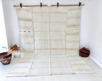 Vintage Hemp Jute Rug, Large Neutral Boho Farmhouse Floor Rug (7'5x9'8 ft)