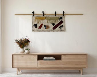 Arazzo da parete in lana fatto a mano: arte tessile boho (3'4x1'6 ft)