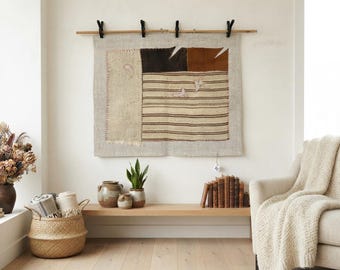 Vintage Hand-Woven Wool Tapestry, Rustic Anatolian Wall Hanging (3'4x4'1 ft)