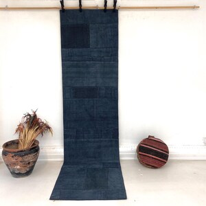 Vintage Indigo Blue Jute Patchwork Runner Rug, for Hallway, Kitchen & Entryway, (2'3x8'7 ft)