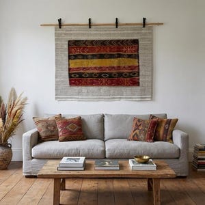 Tapiz decorativo de lana vintage para colgar en la pared, auténtico textil tribal tejido a mano (3'4 x 4'4 pies)