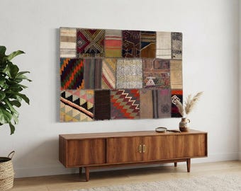 Vintage Anatolian Patchwork Wall Hanging, Handmade Wool Tapestry (3'1x4'5 ft)