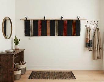 Vintage Wool Wall Hanging, Bohemian Textile Art, Authentic Handwoven Tribal Tapestry, (1'7x6'3 ft)