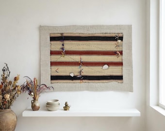 Handwoven Vintage Wall Hanging: Woven Wall Art, 3'0x4'2 ft