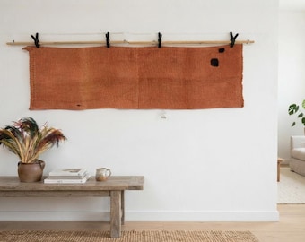 Vintage handgewebter Woll-Jute-Teppich, Boho-Textilwandkunst, (2'0x6'7 ft)