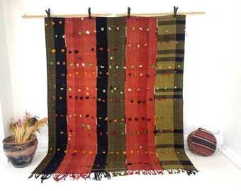 Vintage Handwoven Wool Rug, Colorful Striped Boho Carpet, 6x11 Moroccan Style
