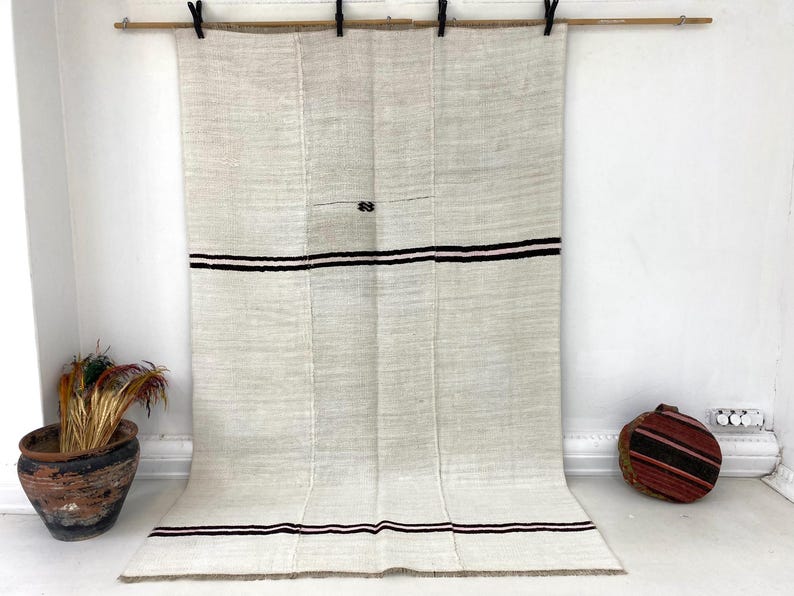 Large Natural Hemp Rug 5x8, Organic Jute Area Rug, 5'2x8'2 ft image 1