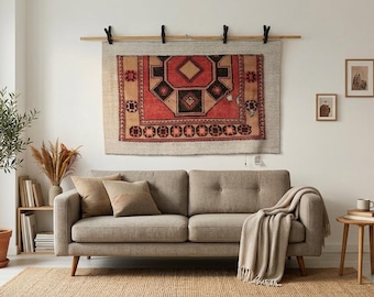 Arazzo da parete in lana tessuto a mano: decorazione turca vintage, 81 x 130 cm