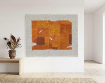 Vintage Handwoven Wall Hanging Rug: Wall Tapestry, 3'4x4'2 ft