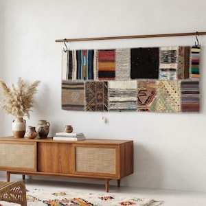 Vintage Wall Tapestry, Handmade Patchwork Woven Art, Boho Wall Decor, 2'0x4'9 ft