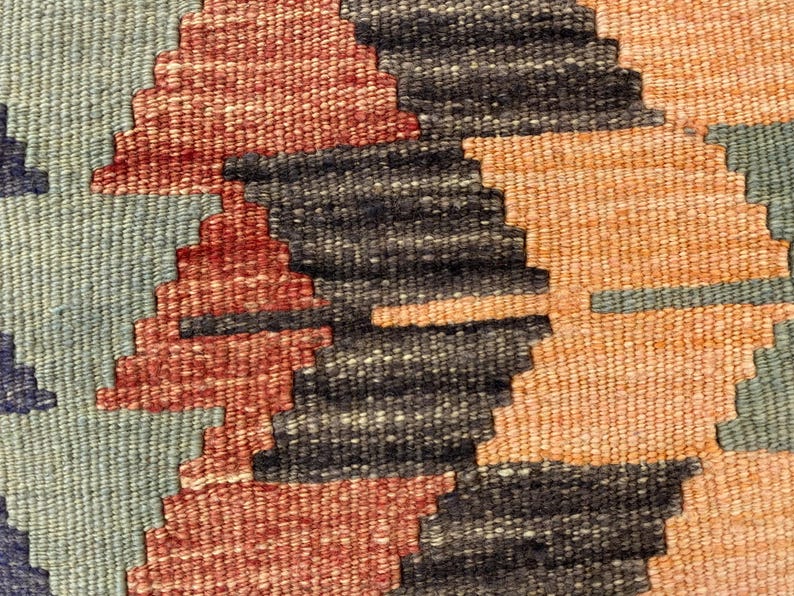 Vintage Turkish Kilim Rug, Handmade Wool Anatolian Geometric Area Rug ...