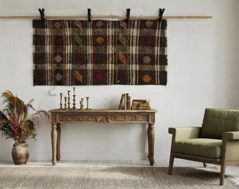 Turkish Wool Wall Art Rug: Handmade Woven Tapestry, 2'1x4'1 ft
