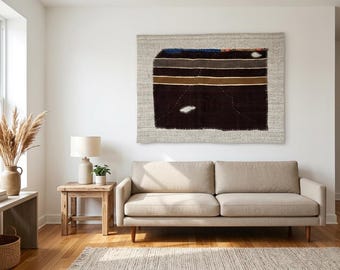 Vintage Turkish Wool Wall Art Rug: Handmade Tapestry, (3’4x4’4 ft)