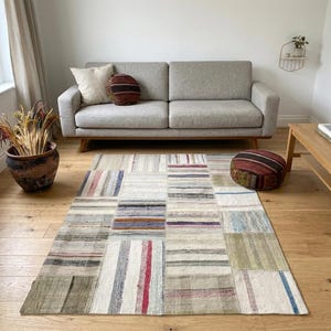 Colorful Patchwork Kilim, Boho Small Area Rug, 4'0x5'7 ft