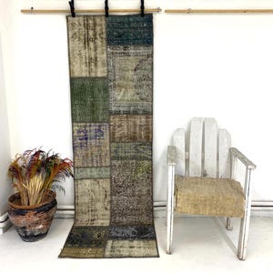 Vintage Patchwork Rug, 2’4x7’9 ft, Handstitch Rug, Decorative Rug, Turkish Rug, Handmade Rug, Hallway Rug, Washable Rug, 241x74 cm