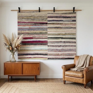 Arazzo vintage da parete, grande arazzo boho, opera d'arte tessuta (124 x 152 cm)