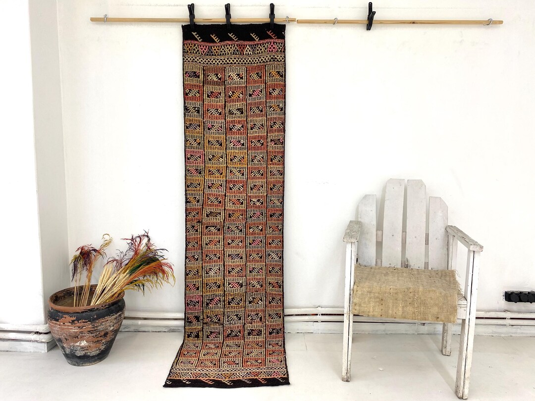 ヴィンテージキリムランナーラグ：2 x 7フィート、トルコウールの廊下