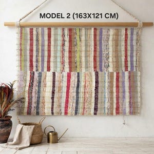 Zabytkowy tkany kilim ścienny, ręcznie robiony gobelin z lat 60. XX wieku, sztuka tkaniny wełnianej (3'8x4'8 ft)