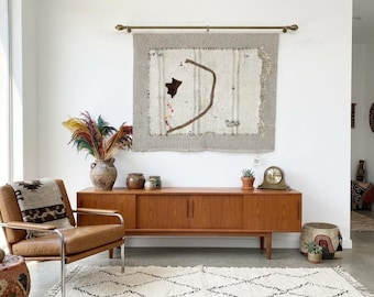 Vintage Turkish Wool jute Tapestry Rug: Handwoven Wall Hanging, 3'4x4'3 ft