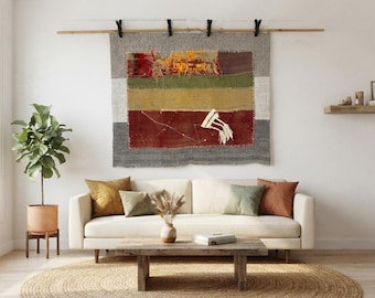 Handwoven Vintage Wall Hanging: Woven Wall Art, 3'5x4'3 ft