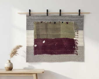 Handwoven Rug Fragment Wall Tapestry, Textured Boho Art (3'4x4'2 ft)