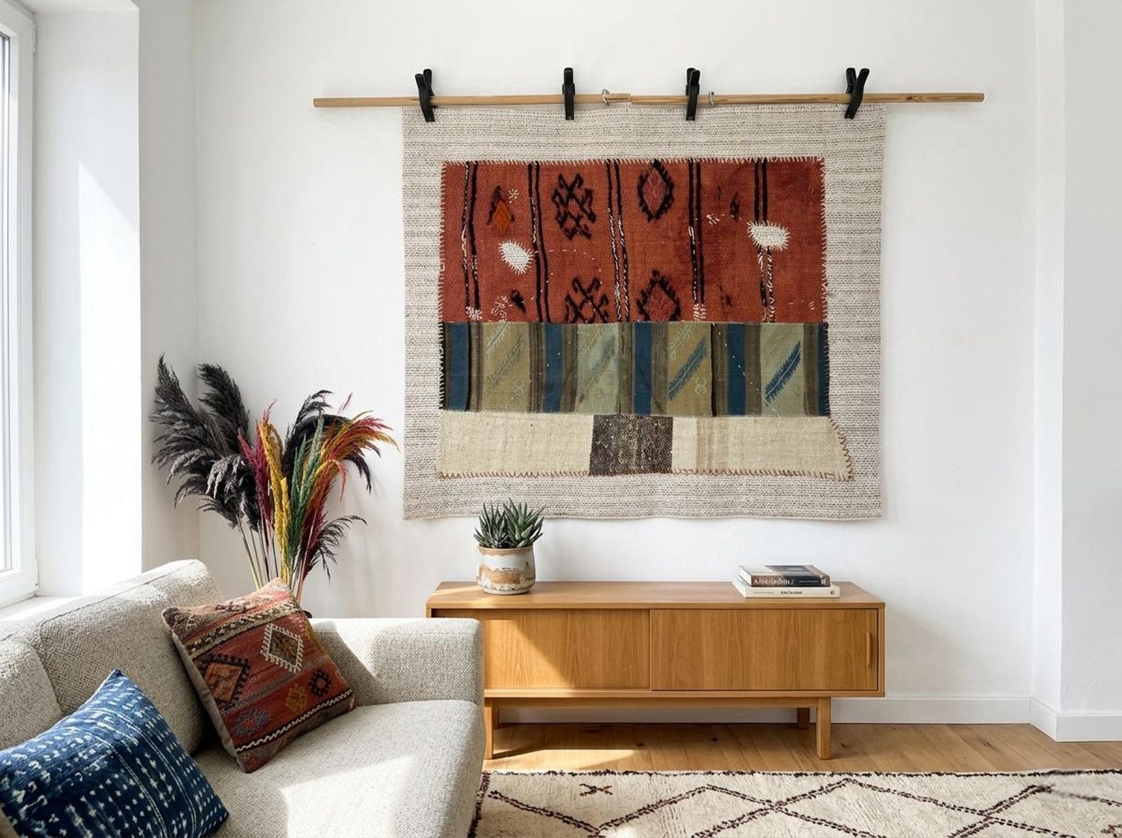 Vintage Turkish Wool Tapestry Rug: Handwoven Wall Hanging, 3'4x3'9 ft