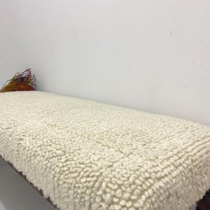 Handmade Walnut Bench, Natural Wool Bouclé Upholstery, Mid-Century Modern Entryway Seating image 5