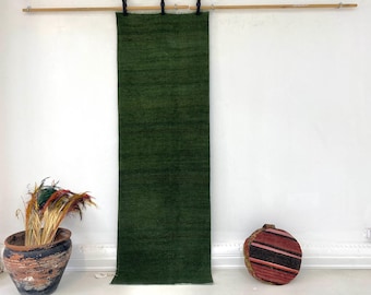 Handwoven Forest Green Jute Runner, 2.1x6.5 ft Natural Hemp Rug