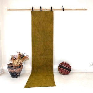 Jute Runner Rug, Mustard Yellow Natural Fiber Hallway Rug, 2&#39;1x8&#39;8 ft, Handwoven Rustic Farmhouse Rug, Eco Friendly Boho Runner, 270x65 cm