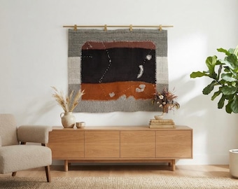 Vintage Turkish Wool Wall Art Rug: Handmade Tapestry (3’5x4’4 ft)