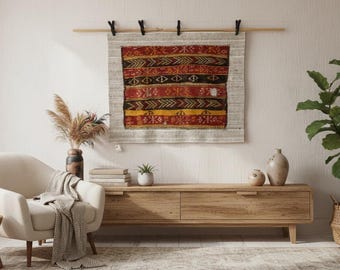 Large Vintage Kilim Wall Hanging, 4x3 ft Handwoven Textile Art,(3’4x4’2 ft)