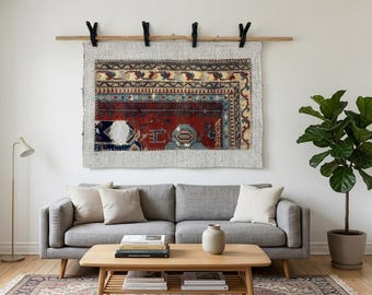 Antique Anatolian Rug Fragment, Hand-Woven Wall Art, Boho Hanging (2'4x3'4 ft)