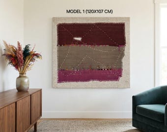 Vintage Handwoven Wool Wall Hanging, Boho Tapestry