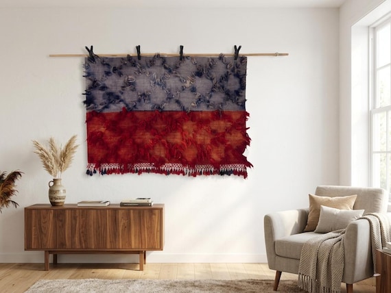 Vintage Turkish Wool Wall Art Rug: Handmade Tapestry, (3’7x5’2 ft)