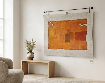 Handmade Wool Wall Hanging: Boho Textile Art (3'3x4'2 ft)