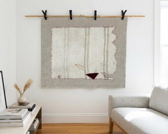 Handgewebter Woll- Kelimteppich Wandbehang: Vintage türkisches Dekor ( 3'4x4'2 ft )