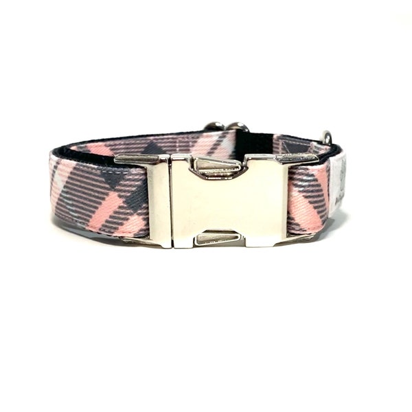 Roze geruite halsband, halsband en riem set, kerstcadeau voor hond, roze en grijze schattige halsband voor meisje, nieuw puppy cadeau, hondenliefhebber cadeau