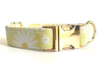 Yellow Floral Dog Collar and leash, Christmas gift for girl, new puppy collar, rescue dog collar, dog lover gift, cute summer dog collar