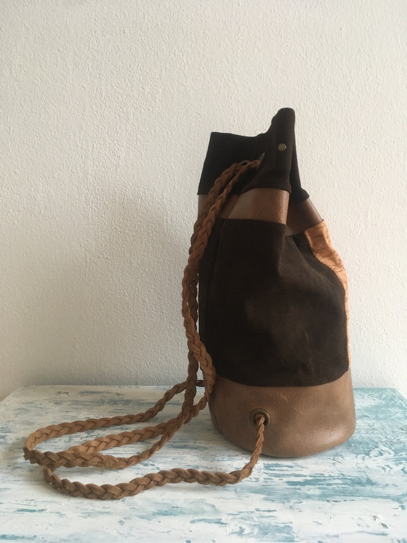 handmade leather backpack brown / bucket bag / city backpack / leather rucksack / shoulder bag image 5