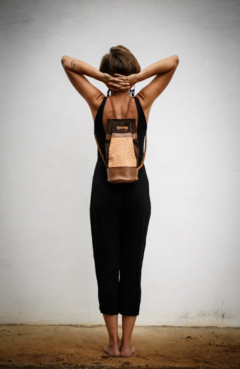 handmade leather backpack brown / bucket bag / city backpack / leather rucksack / shoulder bag image 1