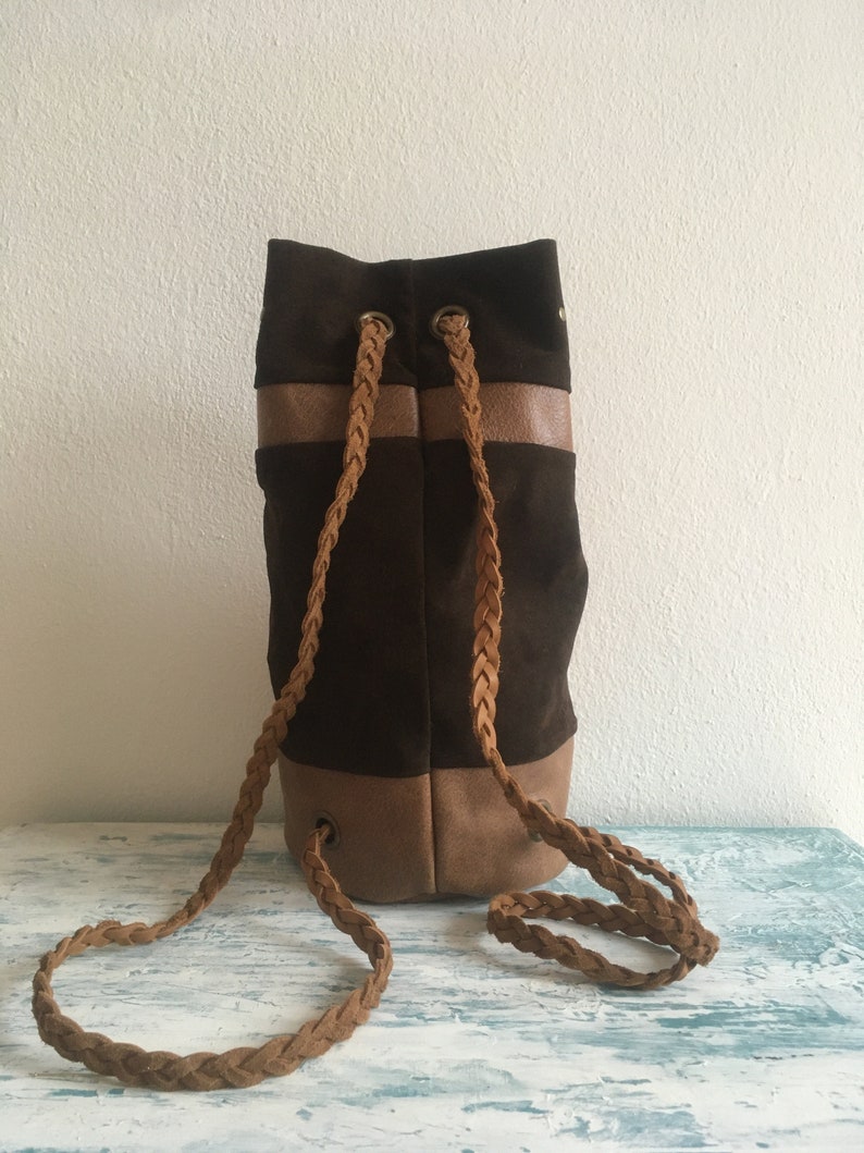 handmade leather backpack brown / bucket bag / city backpack / leather rucksack / shoulder bag image 3