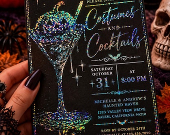 Custom Foil Party Invite  Halloween Costumes and Cocktails :  (Physical)