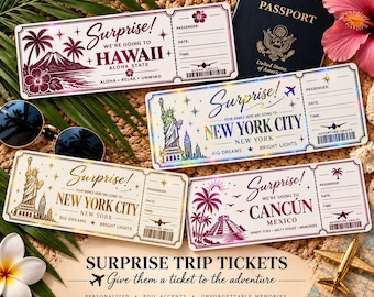 Personalized Foil Trip Ticket Invitation | Custom Vacation Reveal Gift